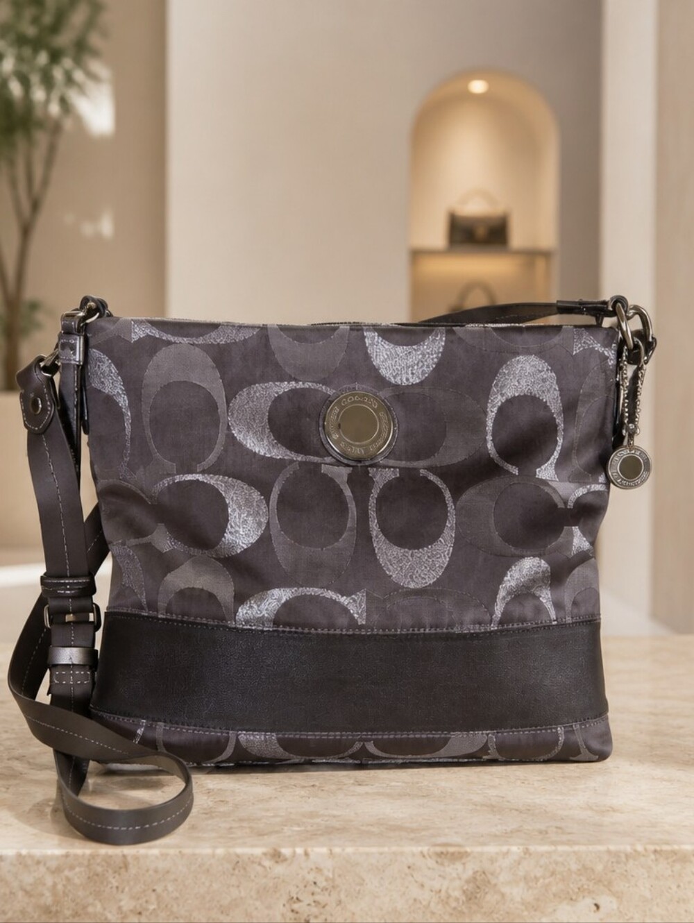Coach Shoulder Bag in Metallic Gray Signature Jacquard